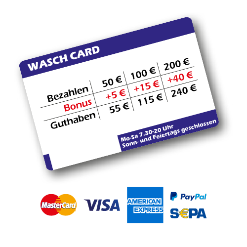 Waschkarte mit Bonus und Zahlungsarten Waschpark B27